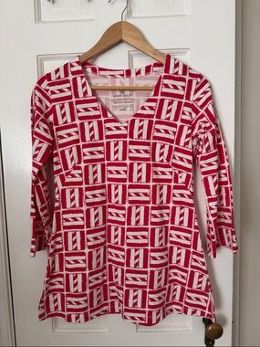 MAHI GOLD Red Nautical Patterned V-neck Shirt